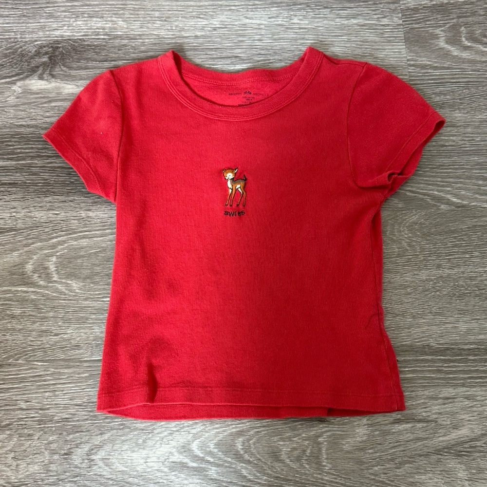 Brandy Melville red deer baby tee